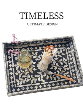 LIFE·贝壳方形托盘黑色茶盘家用餐厅客厅水果盘轻奢干果盘