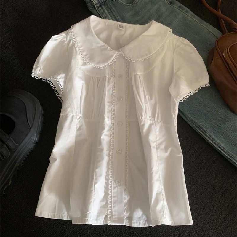 日系短袖衬衫夏季胖mm娃娃衫上衣