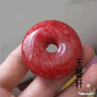 正品鸡血石平安扣挂件红鸡血玉岫玉青花平安扣把件吊坠车挂毛衣链