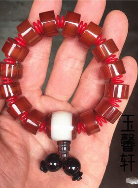 天然红玛瑙手链 红玉髓算盘珠子串珠手串 柱体手链男女款手饰
