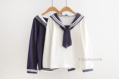 0T恤加大码学院领结长袖水手服