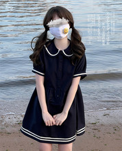 日系海军领胖妹妹女夏连衣裙大码胖mm学生显瘦软妹子200斤短袖H52