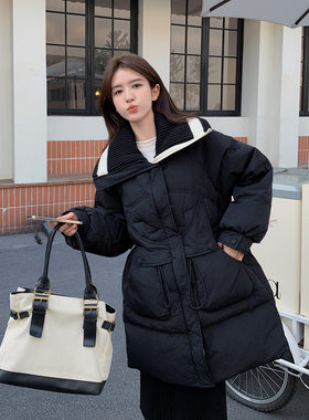 新款加肥加大码羽绒服女200斤白鸭绒胖妹妹加厚外套中长收腰显瘦