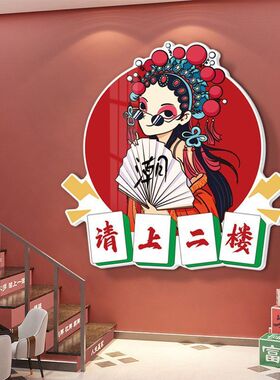 请上二楼梯指示牌国潮风饭店背景