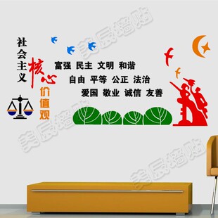 校园文化墙企事业单位党员活动室社会主义核心价值观背景布置墙贴