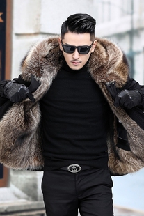 派克服男夹克貉子毛内胆短款仿皮草可拆卸保暖皮毛一体加厚男外套