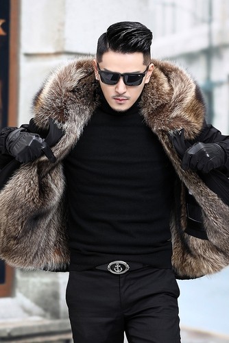 派克服男夹克貉子毛内胆短款仿皮草可拆卸保暖皮毛一体加厚男外套