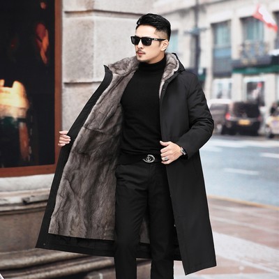 派克服男款可拆卸貂内胆皮毛一体外套超长款仿皮草貂皮军大衣冬季