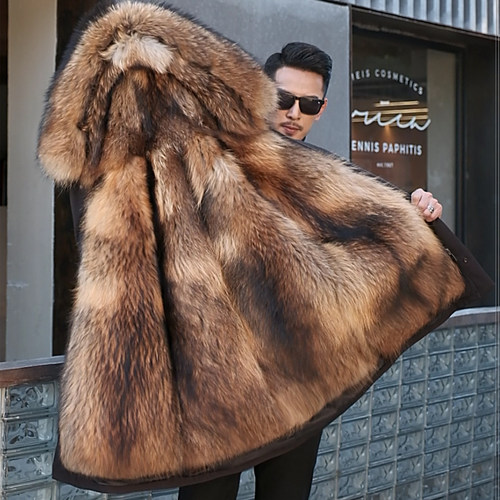 派克服男2025冬可拆卸内胆貂皮毛一体中长款加厚仿皮草军大衣外套