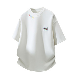 彩色刺绣马年t恤短袖男款夏季潮牌重磅宽松体恤上衣男生正肩半袖