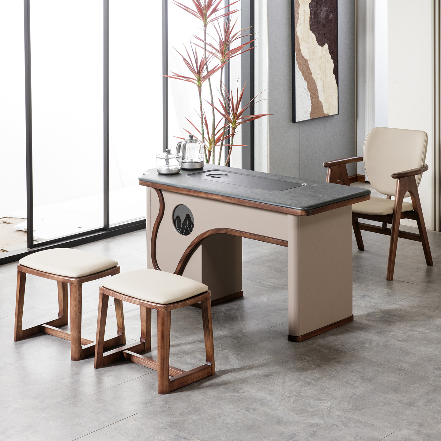 意式极简茶桌椅组合现代中式