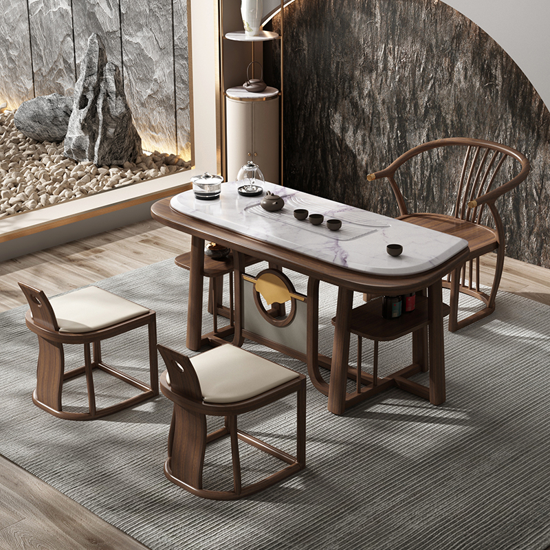 茶桌椅组合新中式家用实木现代简约茶室办公室轻奢高端喝茶泡茶桌