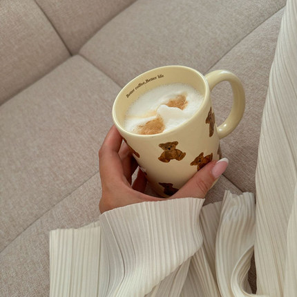 ins风复古小熊马克杯喝水杯子家用陶瓷杯大容量陶瓷杯小众咖啡杯