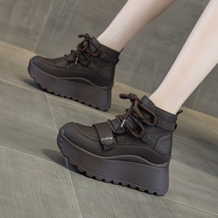 小个子保暖棉鞋 大棉雪地靴加绒高帮鞋 女厚底增高8cm松糕休闲鞋