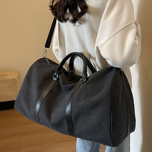 短途旅行包男女大容量水洗帆布出差运动健身包中古波士顿手提大包