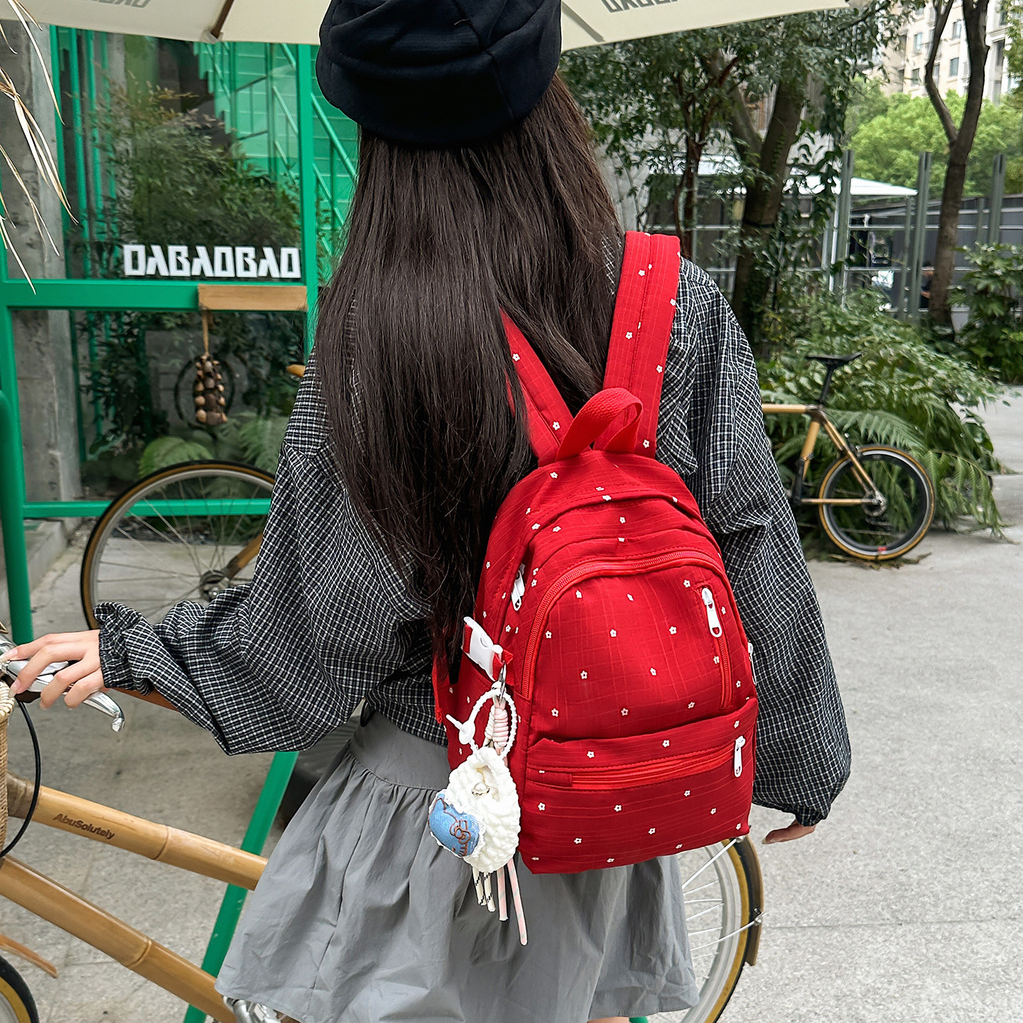 时尚红色小型双肩包女新款韩版女生日常外出学生单肩包平板小背包