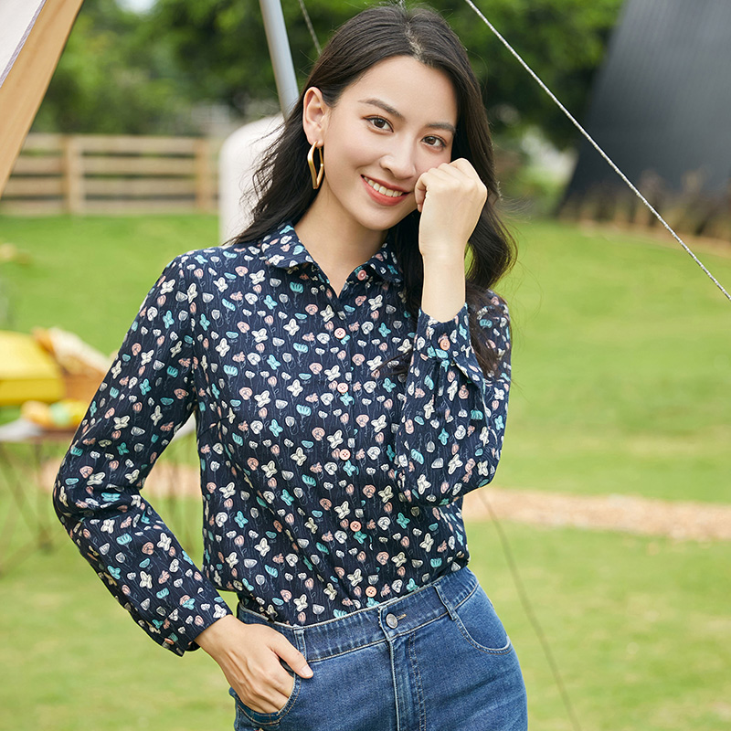 长袖棉布衬衫印花原创单排多扣