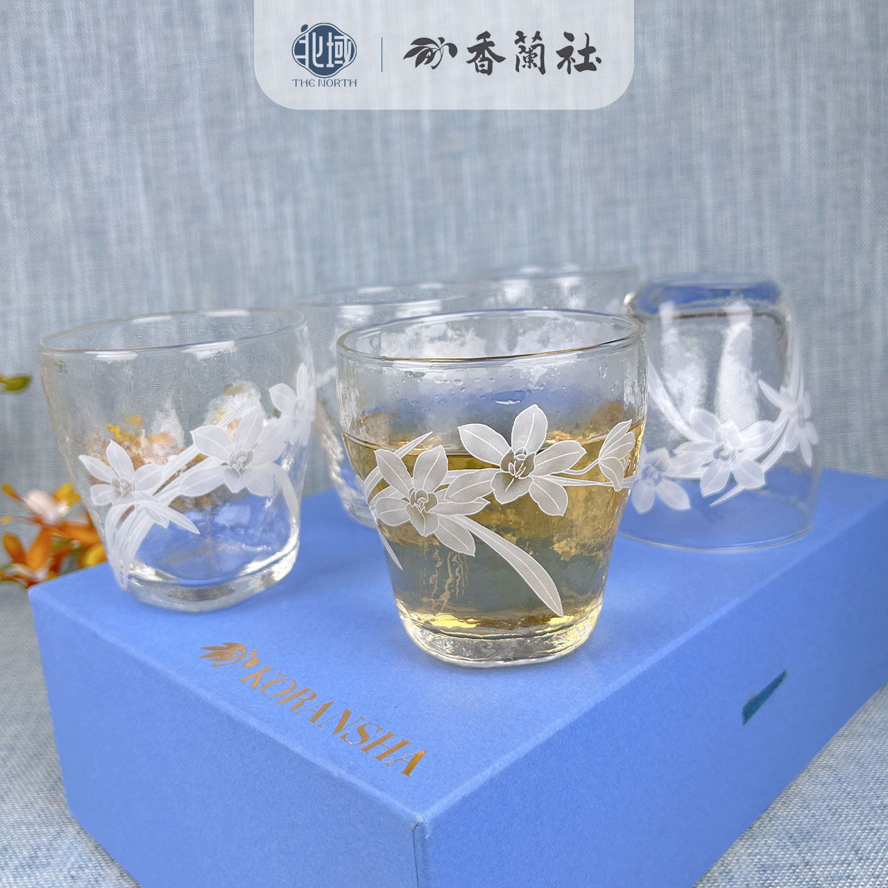 香兰社白兰花琉璃冷茶杯透明玻璃杯五客水杯洋酒杯 不能倒入开水