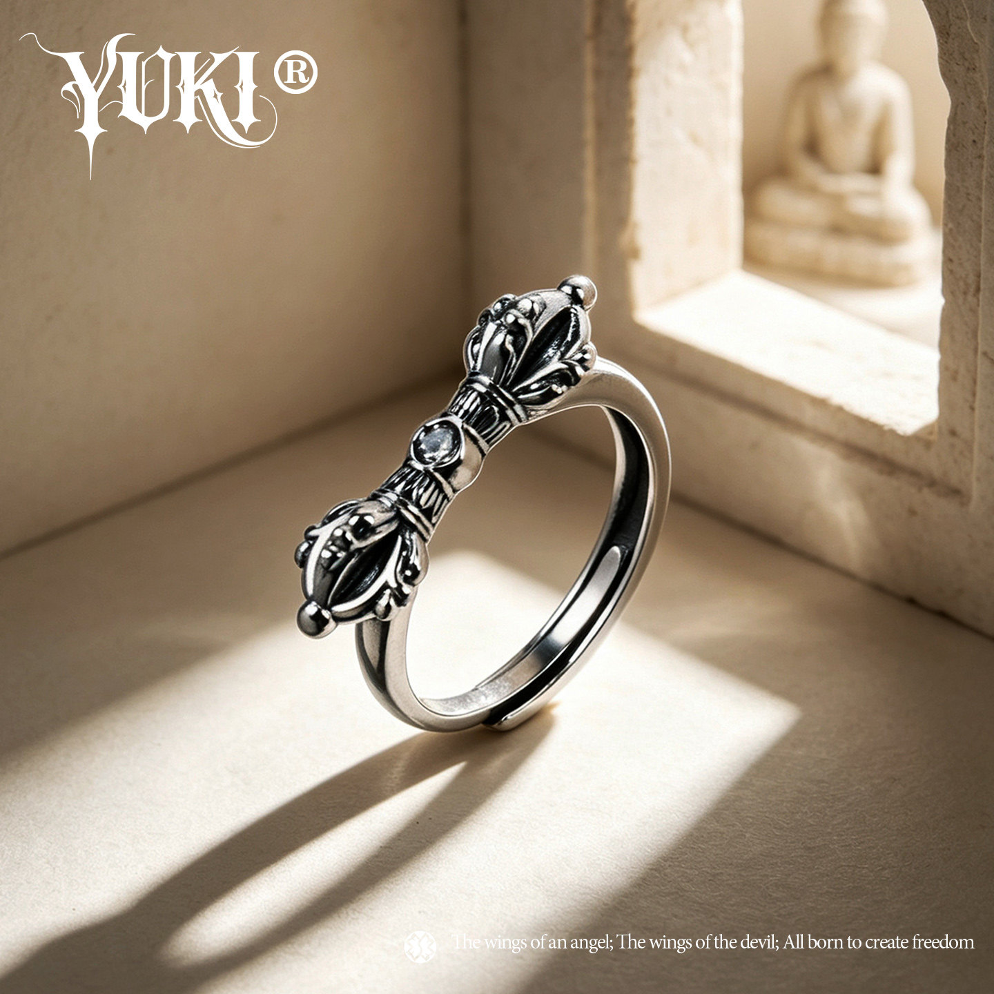 YUKI纯银复古金刚杵开口戒指图片