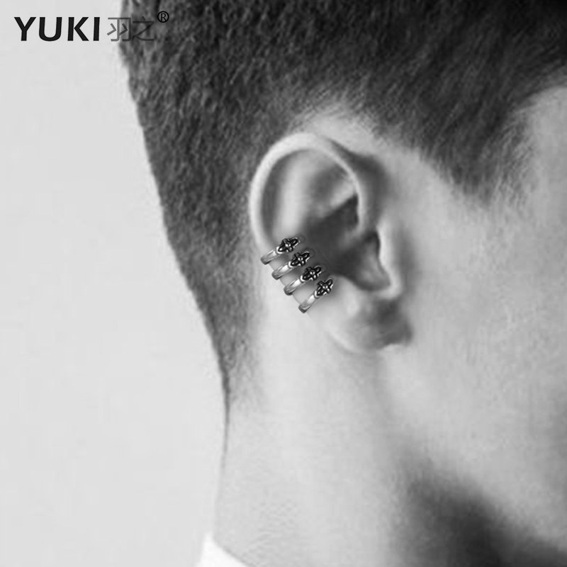 YUKI男士925纯银耳夹无耳洞耳骨夹小众设计土星连环耳饰品INS潮女