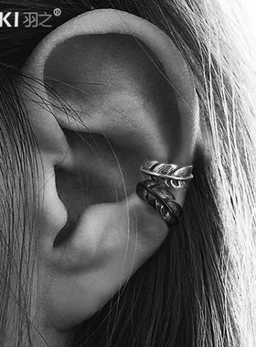 YUKI纯银耳夹男女情侣羽毛耳饰品INS耳骨夹潮人无耳洞耳饰品气质