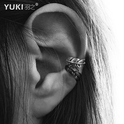 YUKI纯银耳夹男女情侣羽毛耳饰品INS耳骨夹潮人无耳洞耳饰品气质
