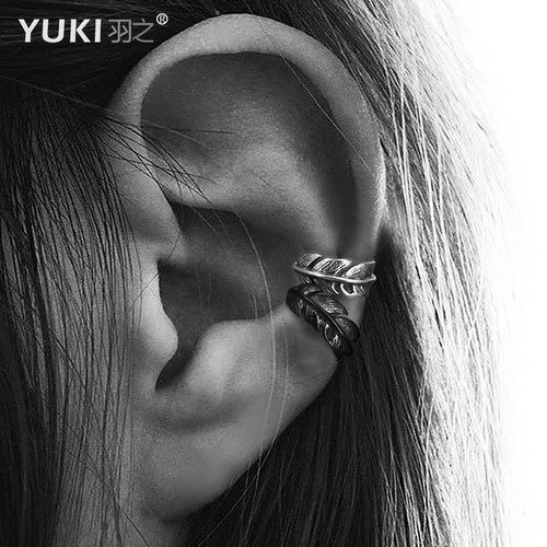 男士925纯银羽毛无耳洞耳夹耳