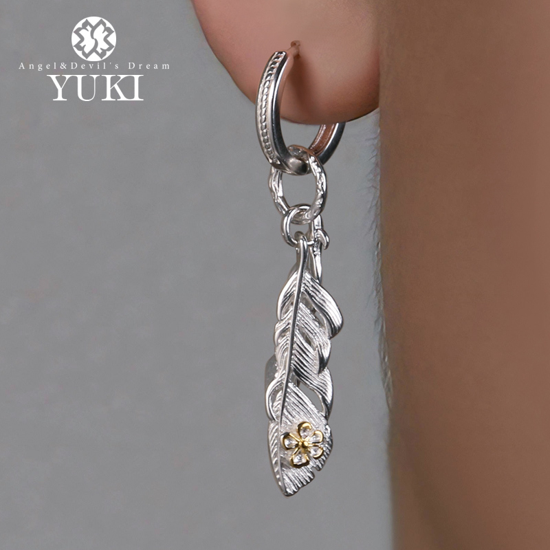 YUKI男女气质复古小众银羽毛耳环
