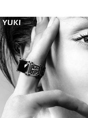 YUKI JEWELRY MENS TITANIUM STEEL RING RING TAIL RING RETRO BLACK GEM EUROPE AND AMERICA DOMINEERING PERSONALITY FEMALE HIPSTER