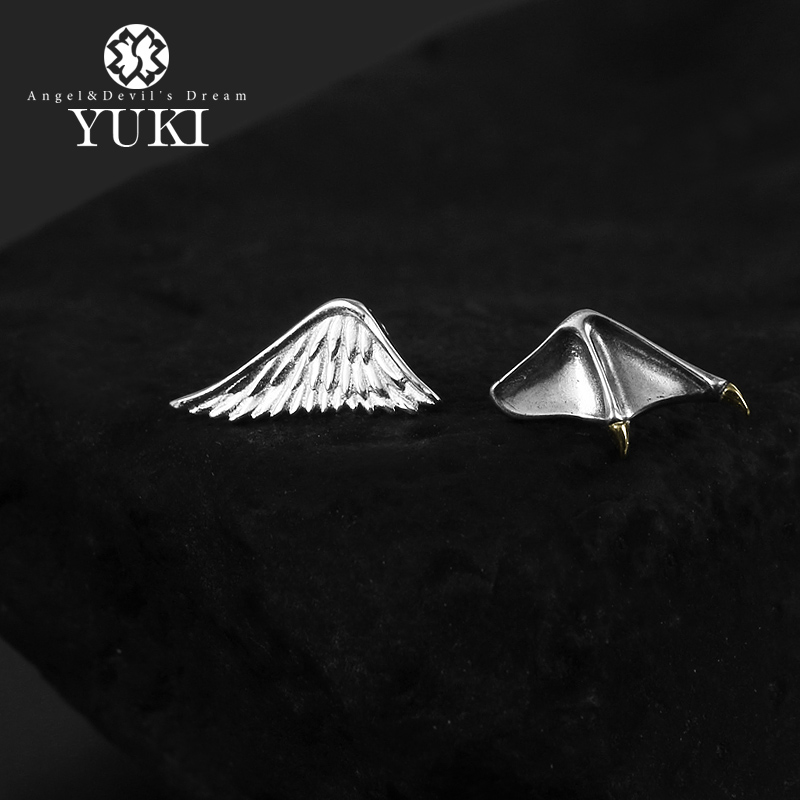 YUKI男女气质天使恶魔翅膀银耳钉