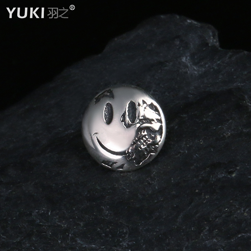 yuki男士925纯银耳钉涅槃笑脸银饰品日本设计嘻哈银耳丁潮人ins女