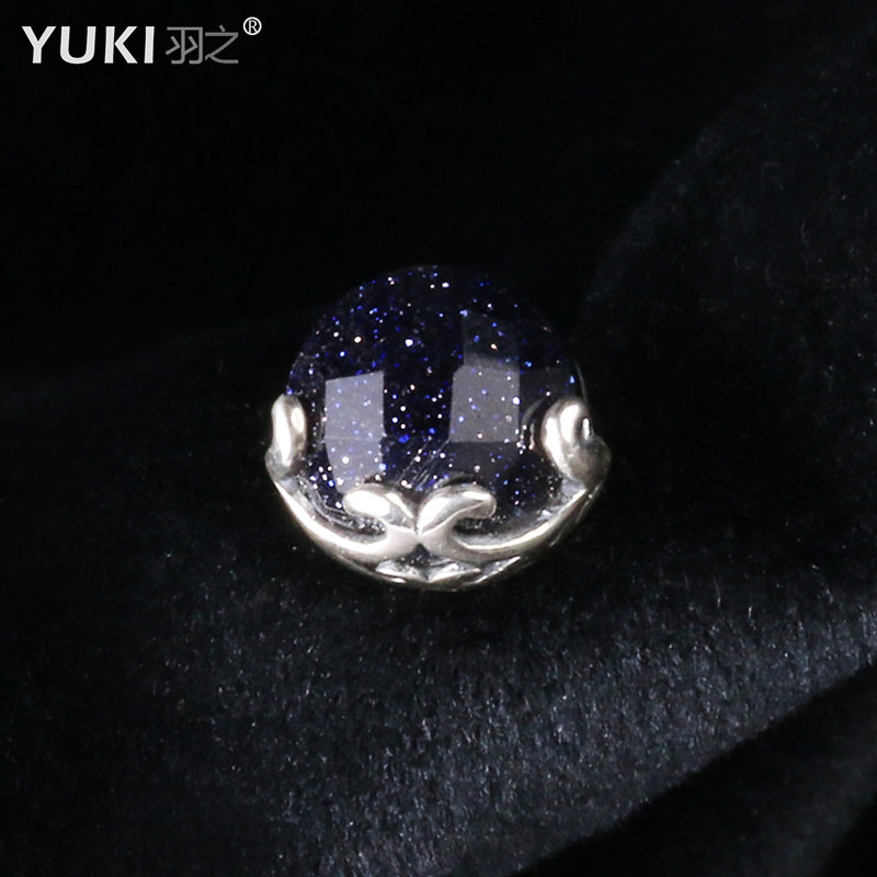 YUKI男士925纯银耳钉悟空蓝砂石气质情人礼物银饰品耳丁潮人男女