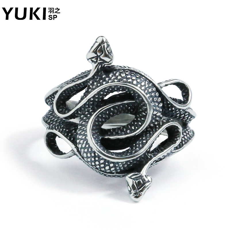 YUKI个性蛇饰品双蛇缠绕银指环银尾戒子食指戒指男女士礼物