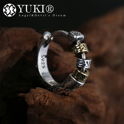 YUKI男女气质复古双色唐草银耳环