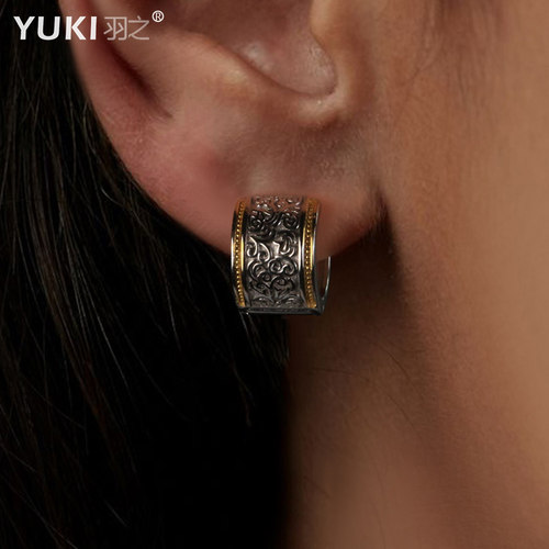 YUKI男女气质复古唐草银耳环