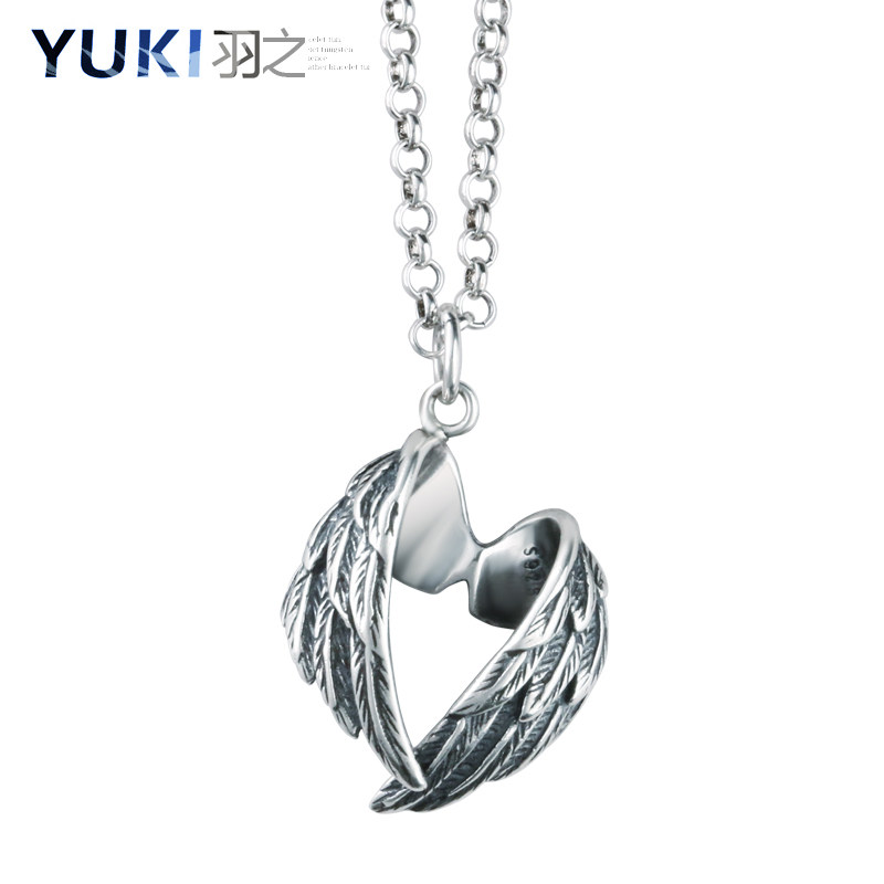 YUKI男士925纯银项链天使拥抱翅膀银吊坠潮人INS情人礼物气质男女
