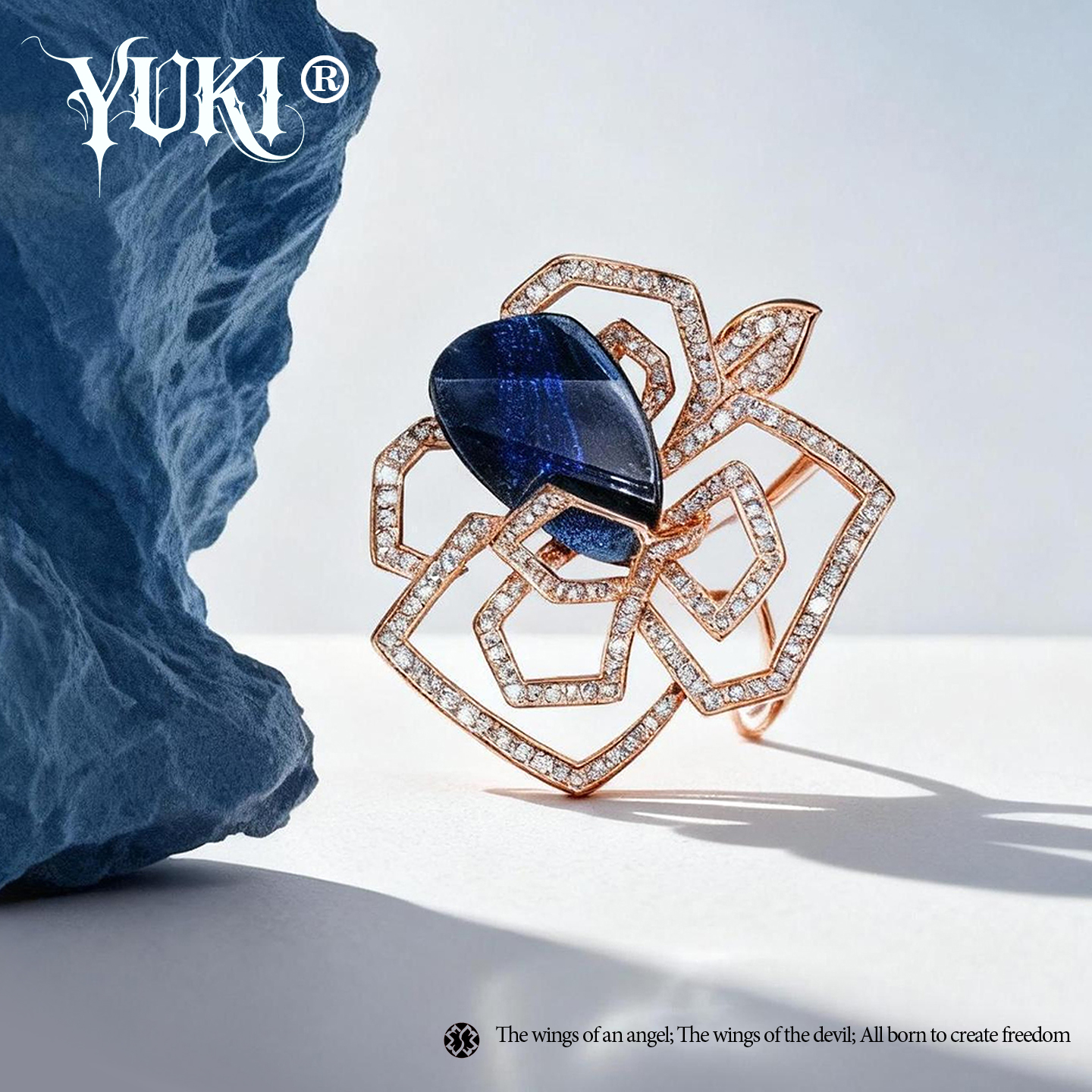 YUKI玫瑰金镶钻水晶花朵玫瑰胸针男女时尚胸花个性气质情人礼物