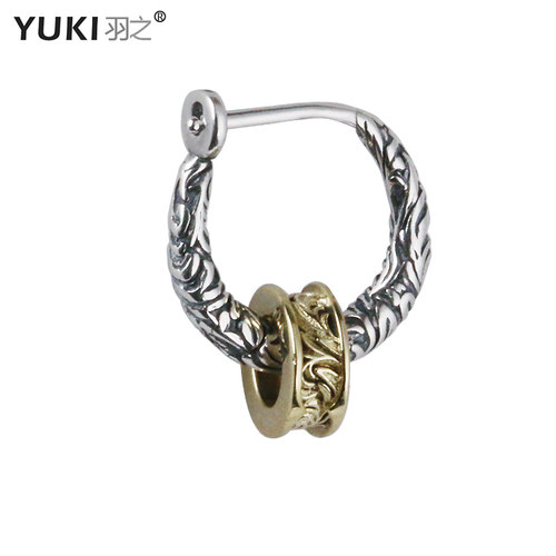 YUKI复古潮人唐草双环银耳环
