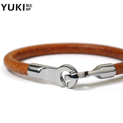 YUKI男士气质钛钢牛皮手链男女情侣饰品情人礼物手环手饰一生之环
