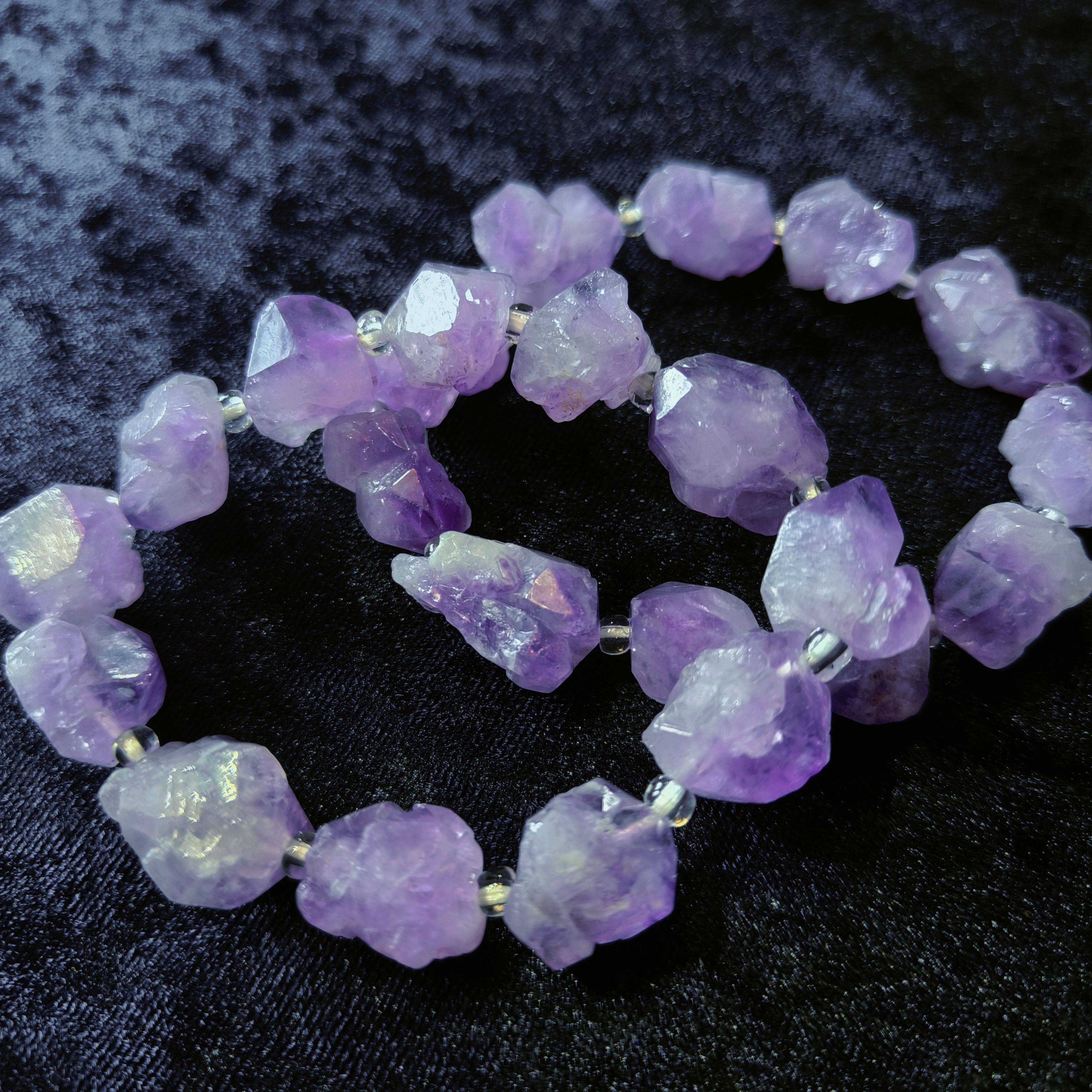 天然薰衣草色紫水晶原石随型手链韩版女款简约时尚手串送礼物