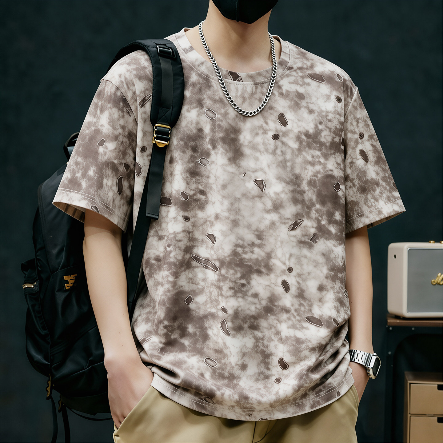 2026新款男士大码冰丝短袖t恤胖子男款宽松休闲圆领T恤夏季上衣