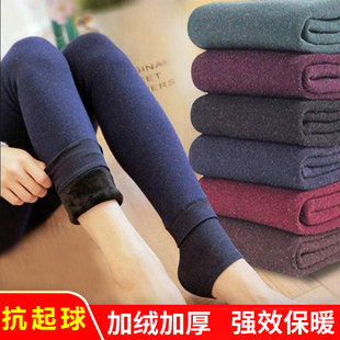 七彩棉打底裤女外穿秋冬季加绒加厚款保暖一体高腰大码黑色踩脚裤
