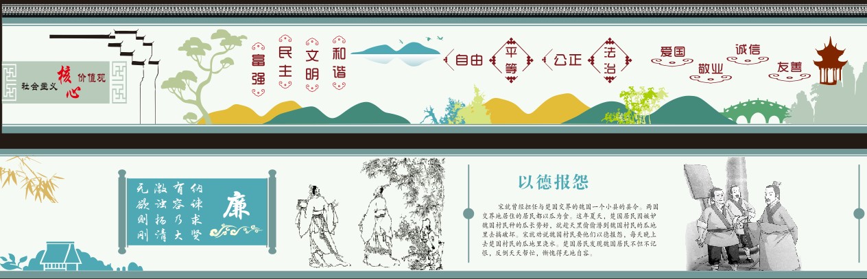 墙绘墙画手绘社会主义核心价值观设计素材/源文件
