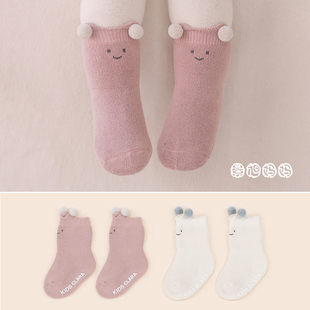 W395韩国进口婴幼儿童加厚毛圈袜子 保暖中筒袜宝宝睡眠短袜 冬季