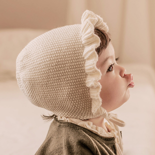 M284韩国进口春秋可爱女宝宝毛线针织帽子婴儿童冬季 公主护耳胎帽