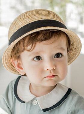 M581韩国进口夏季婴儿童绅士渔夫帽沙滩草帽盆帽男宝宝遮太阳帽子
