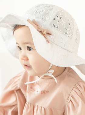 M768韩国进口女宝宝大帽檐沙滩渔夫帽公主盆帽婴幼儿童遮太阳帽子