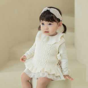 Y710韩国进口公主纱裙女宝宝连身哈衣棉爬服婴幼儿百天周岁宴童装