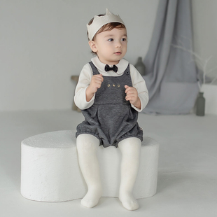Y739韩国进口男宝宝连身哈衣爬服 婴儿童装 绅士满月百天宴周岁服