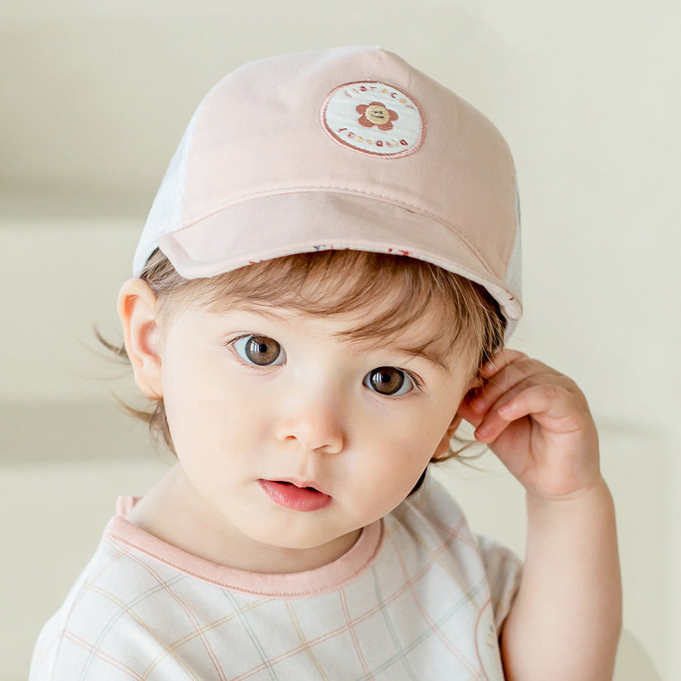 韩国进口女宝宝网面透气翻边鸭舌帽 2026夏季新品儿童遮太阳帽子